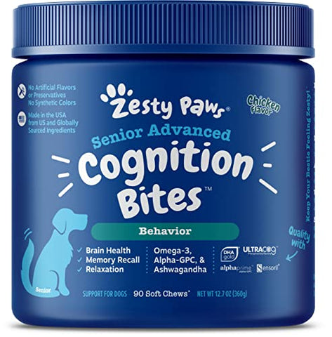 Zesty Paws Advanced Cognition Soft Chews for Dogs, 90 Soft Chews