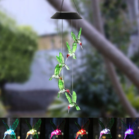 6 Color Hummingbird Solar Wind Chimes